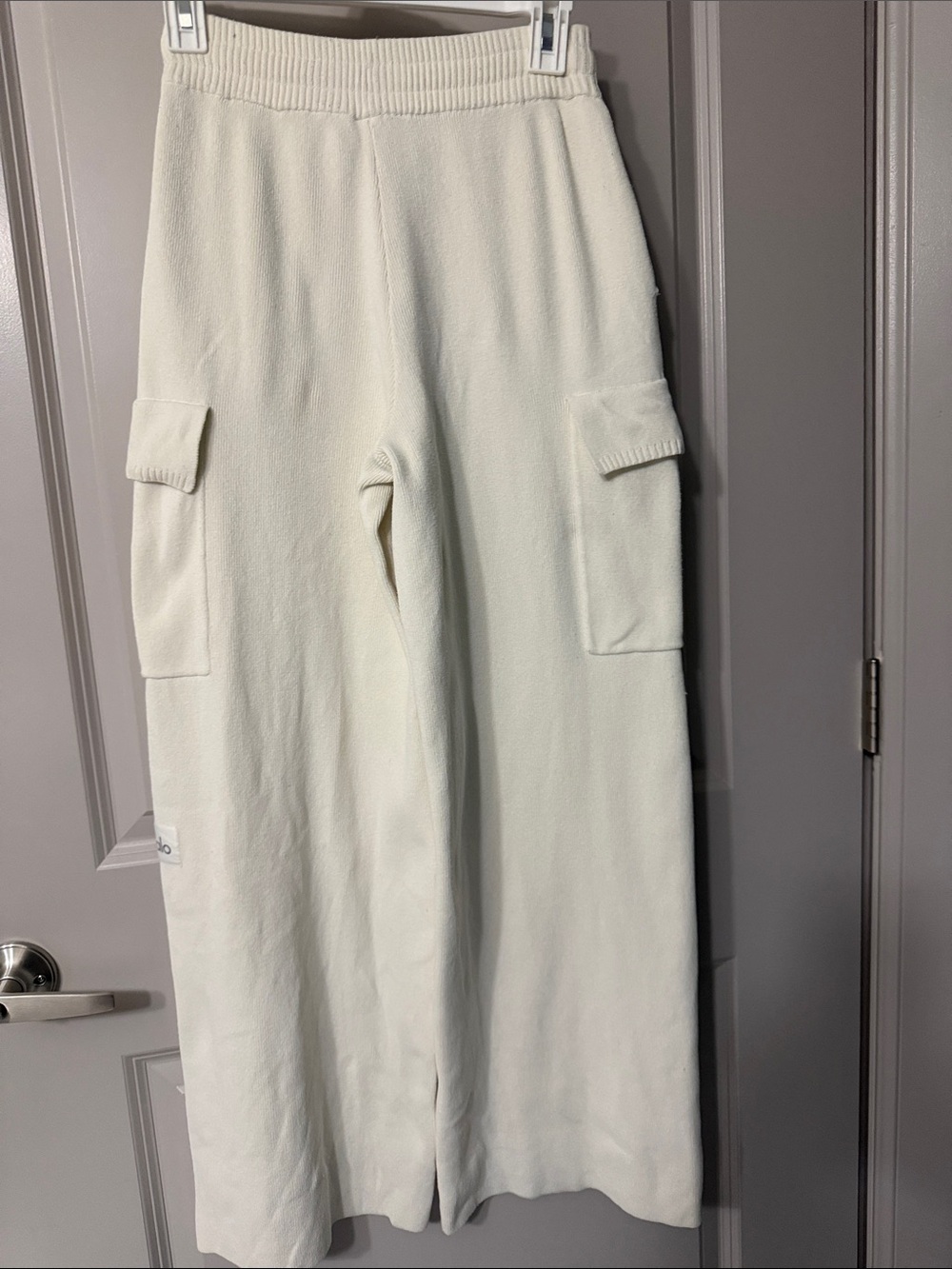 ALO Scholar Knit Cream Wide-Leg Cotton Pants- oversized